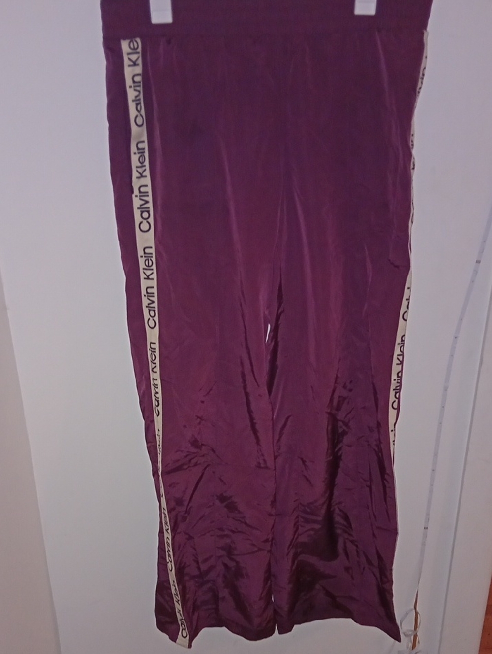 Calvin Klein Maroon Wide-Leg Performance Pants with Logo Tape Size L